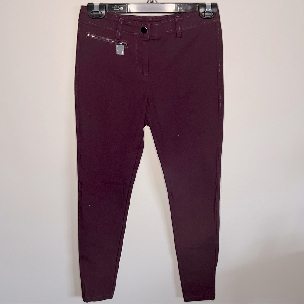 Worth NY Merlot Porter Zip Detail Pants Skinny Cotton Twill NWT 0X